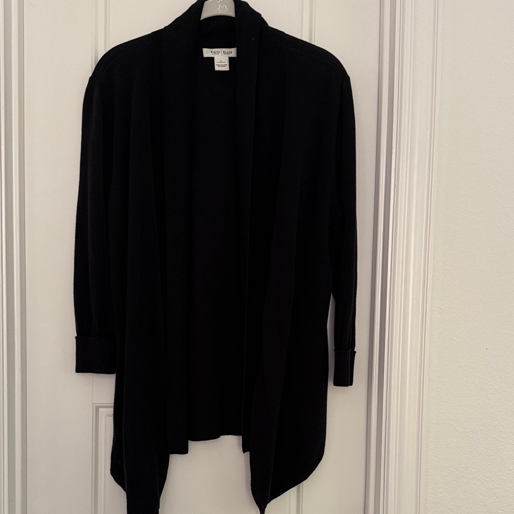 White House/Black Market Black Draped Shawl Neck Cardigan EUC L